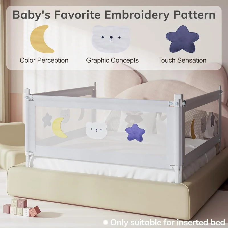 Bed Rail for Toddlers - (3 Pack) Toddler with Double Child Lock, Baby Kids Pattern, Infants Height A